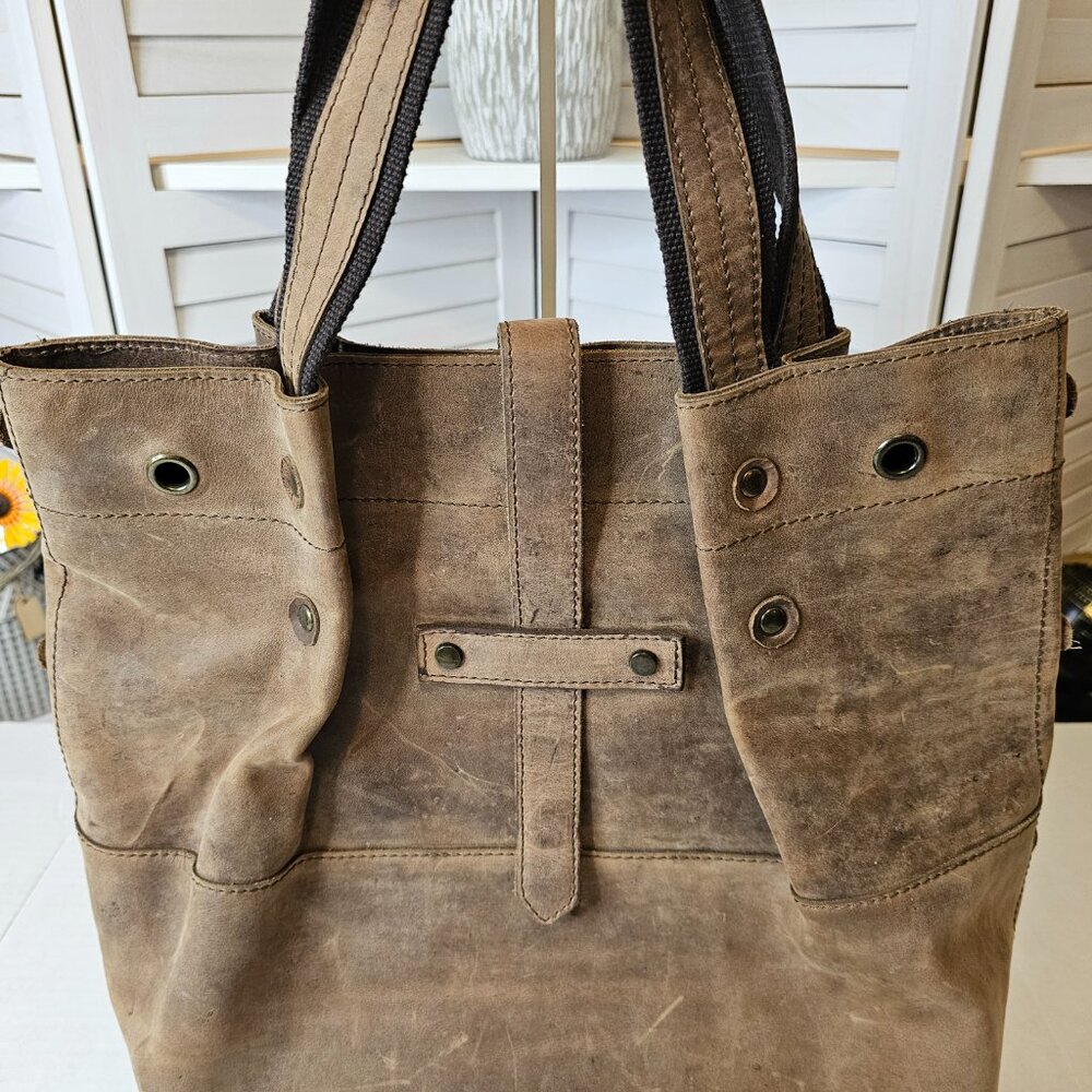 CARGOit, Raw, Brown Leather Tote Bag - Picture 2 of 16